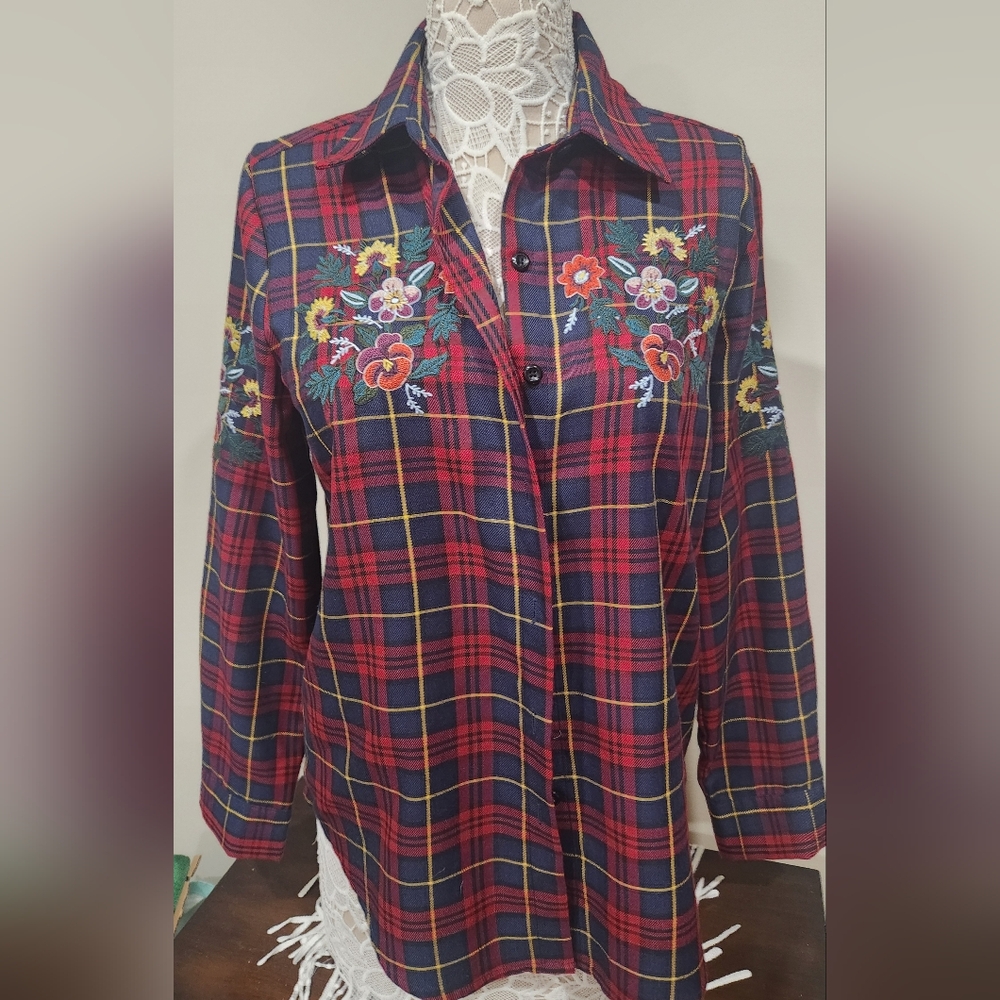Haute Rogue Botique Boho Embrodiered Button Down Shirt Sz XL